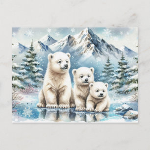 Postal Osos polares y pintura de escena invernal nevada