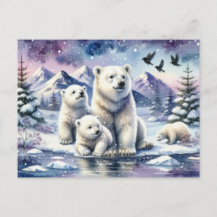 Postal Osos polares y pintura nevada de la escena inverna
