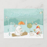 Postal Osos y Navidades de Snowman paisajes de nieve<br><div class="desc">Una escena encantadora de animales lindos, incluyendo osos, pájaros, conejitos, erizo y muñeco de nieve mientras la nieve cae en el paisaje de la selva bonito. Fácilmente personalizada con sus propios saludos y nombres. Creé la obra usando elementos dibujados por la fabulosa artista Lisa Glanz, ¡a cuya obra me encanta...</div>