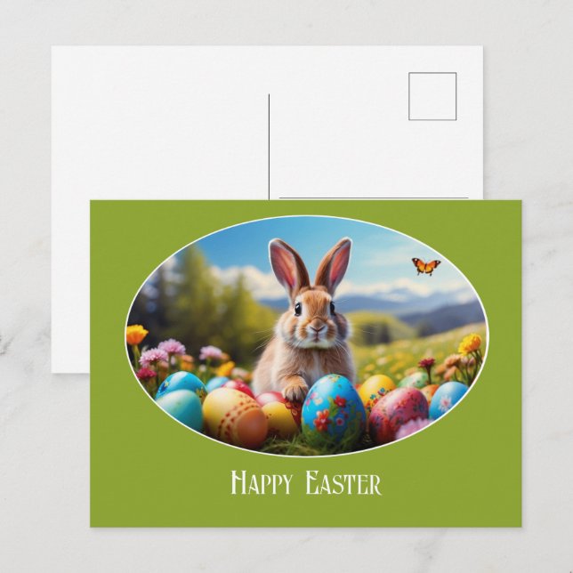 Postal Osterhase im Blumenfeld Illustration -  (Anverso / Reverso)