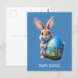 Postal Osterhase mit blauer Schleife - 