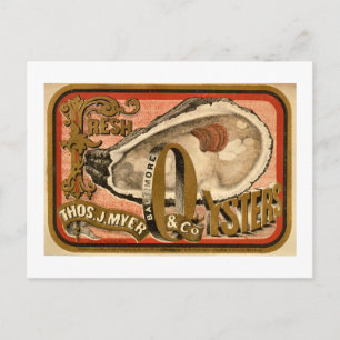 Postal Ostras frescas Vintage Baltimore Ad, alrededor de 