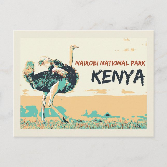 Postal Ostrich en el Parque Nacional de Nairobi, Kenia (Anverso)
