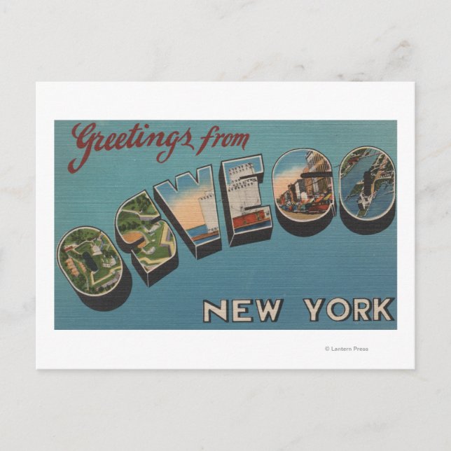Postal Oswego, Nueva York - Escenas de letras grandes (Anverso)