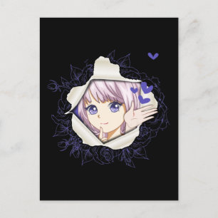 Postal Otaku Anime Chica Kawaii Corazones Amor Manga Cute