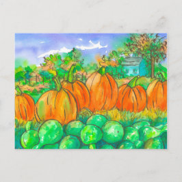 Postal Otoño Calabaza Gourds Cosecha acuarela