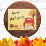 Postal Otoño Cosecha Camión Feliz Acción de Gracias<br><div class="desc">Desee a su familia y amigos, estudiantes o clientes un Feliz Día de Acción de Gracias. El tema de la cosecha de otoño divertida con camioneta vintage, calabazas de cosecha en el árbol de otoño y hojas. Diseño a ambos lados de la tarjeta. Saludo festivo para la fiesta de Acción...</div>