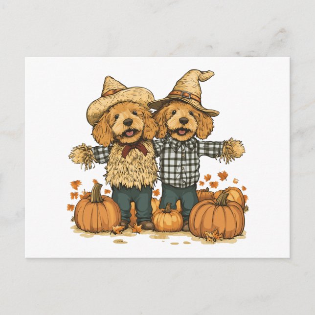 Postal Otoño Cosecha Goldendoodle Dogs (Anverso)