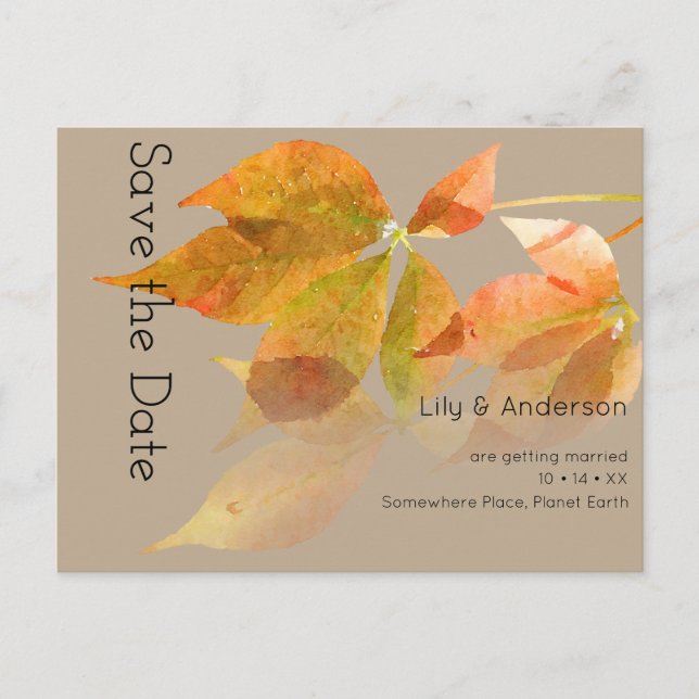 Postal Otoño de la acuarela de hojas de otoño (Anverso)