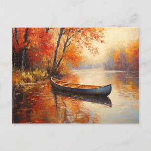 Postal Otoño del río Placid de la Canoa de Madera