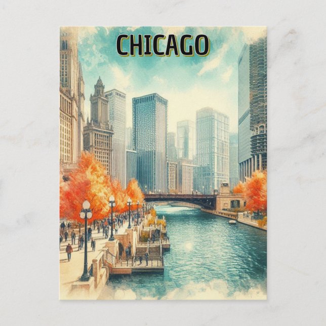 Postal Otoño en Ciudad del Río Chicago (Anverso)