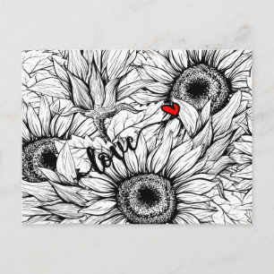 Postal otoño en el amor - girasoles blancos y negros