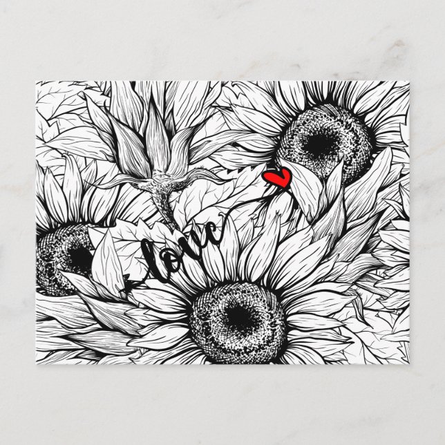 Postal otoño en el amor - girasoles blancos y negros (Anverso)