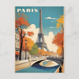Postal Otoño en París Francia Torre Eiffel Viaje Retro