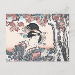Postal Otoño japonés Ukiyo-e Momijigari no himegimi