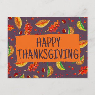 Postal Otoño moderno deja castañas caen Acción de Gracias
