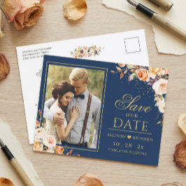 Postal Otoño Otoño Floral Marina Azul foto Guardar la fec