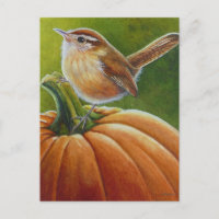 Otoño pájaro de Wren sobre arte acuarela de calaba
