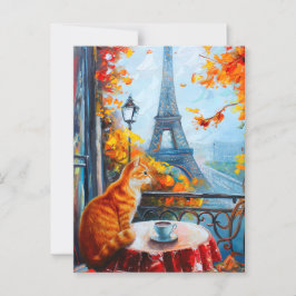 Postal Otoño parisino | Gato de jengibre en un café