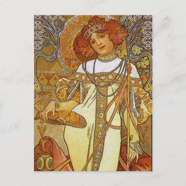 Postal "Otoño" por Alphonse [Alfons] Mucha (Anverso)