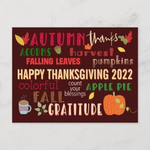 Postal Otoño WordArt Feliz Día de Acción de Gracias 2022