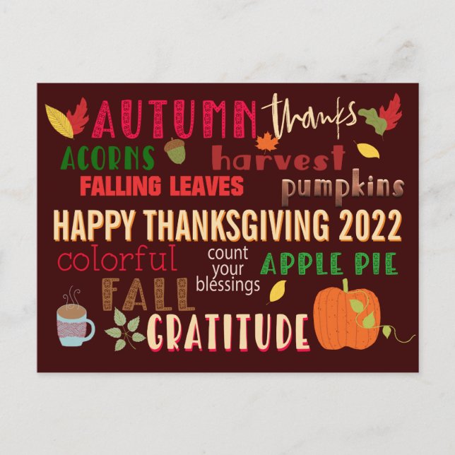 Postal Otoño WordArt Feliz Día de Acción de Gracias 2022  (Anverso)