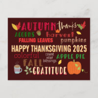 Otoño WordArt Feliz Día de Acción de Gracias 2024