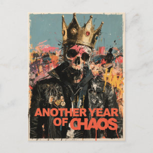 Postal "Otro Año de Caos" Diseño de Rey Calavera Punk