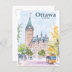 Postal Ottawa Canadá Gouache Paint Ilustracion Viaje