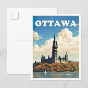 Postal Ottawa Canadá Ilustracion de viajes de arte