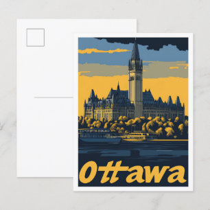 Postal Ottawa Canadá Ilustracion de viajes de arte