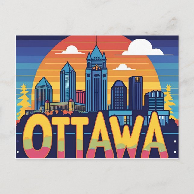 Postal Ottawa Canada Skyline - Bold Retro Sunset Cityscap (Anverso)
