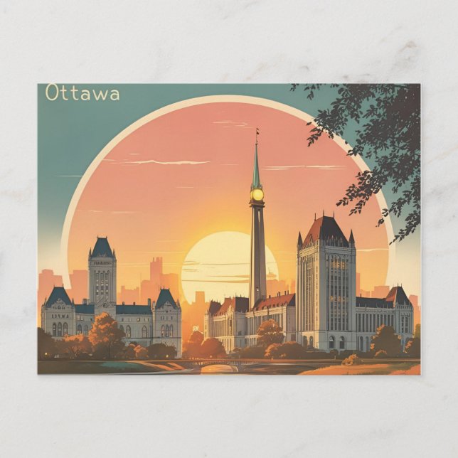 Postal Ottawa Canada Skyline - Bold Retro Sunset Cityscap (Anverso)