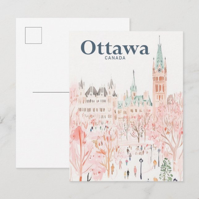 Postal Ottawa Canadá: Viaje para pintar acuarelas (Anverso / Reverso)