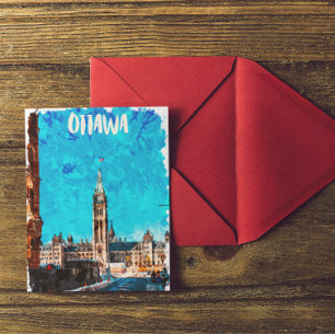Postal Ottawa Canada Vintage Travel Watercolor