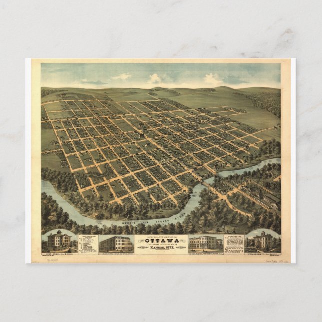 Postal Ottawa, Kansas en 1872 (Anverso)