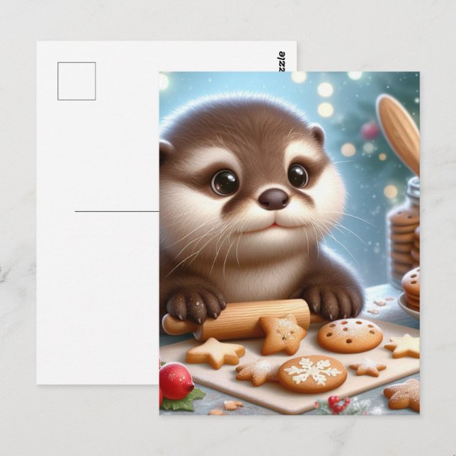 Postal Otter Baking Navidades Cookies (Anverso / Reverso)