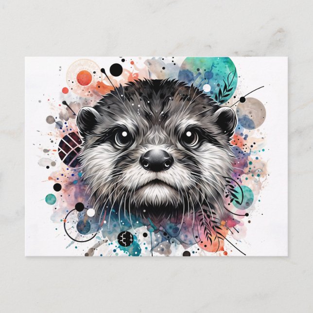 Postal Otter Colorful Watercolor Art (Anverso)