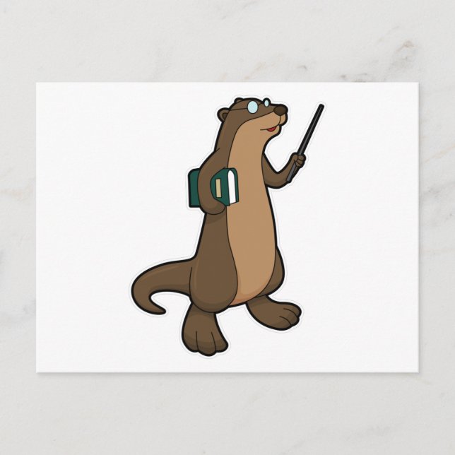 Postal Otter como profesor con libro y puntero (Anverso)