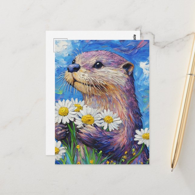 Postal Otter Con Daisies (Anverso/Reverso In Situ)