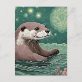 Postal Otter en un marimacho y Rosa estrellado del océano