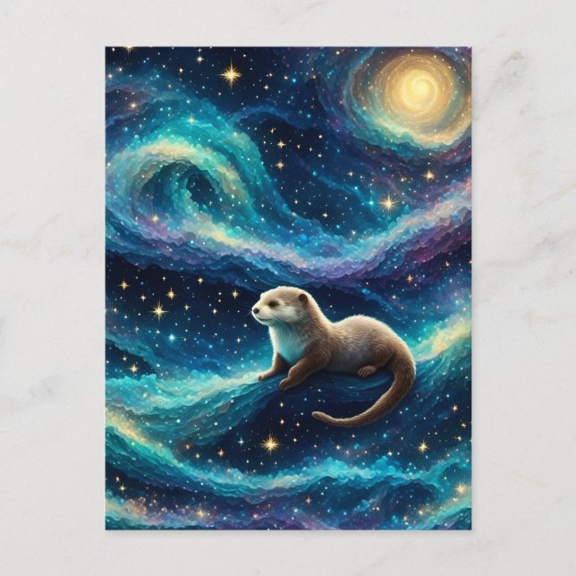 Postal Otter en un océano nocturno estrellado (Anverso)