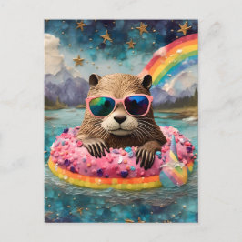 Postal Otter en una nuez en un viaje flotante