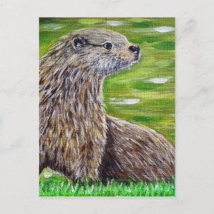 Postal Otter en una pintura de la ribera del río