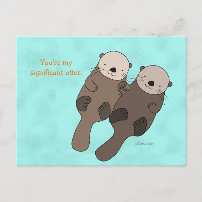 Postal Otter Holding Hands Postcard Cute Otter Pareja (Anverso)