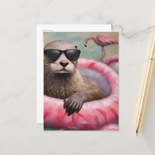 Postal Otter on a Pink Float