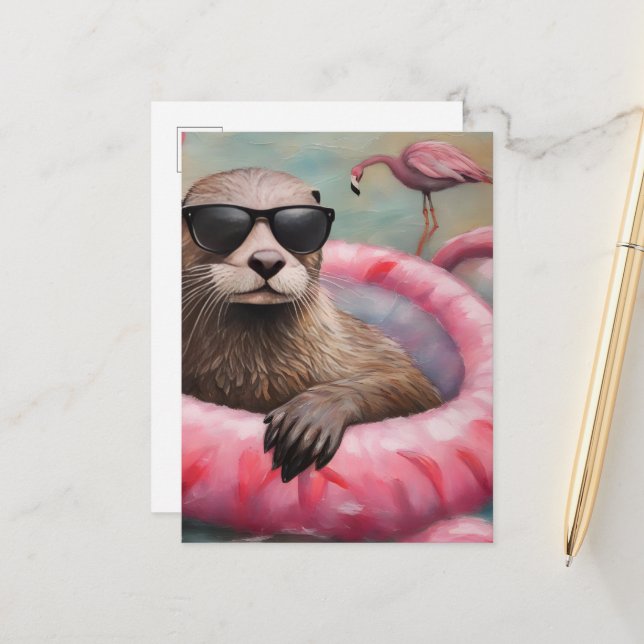 Postal Otter on a Pink Float (Anverso/Reverso In Situ)