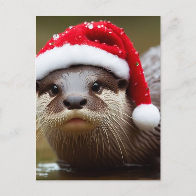 Postal Otter Santa Hat Adorable (Anverso)