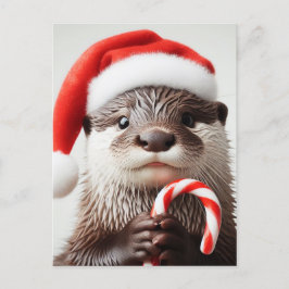 Postal Otter Santa Hat Adorable Candy Cane