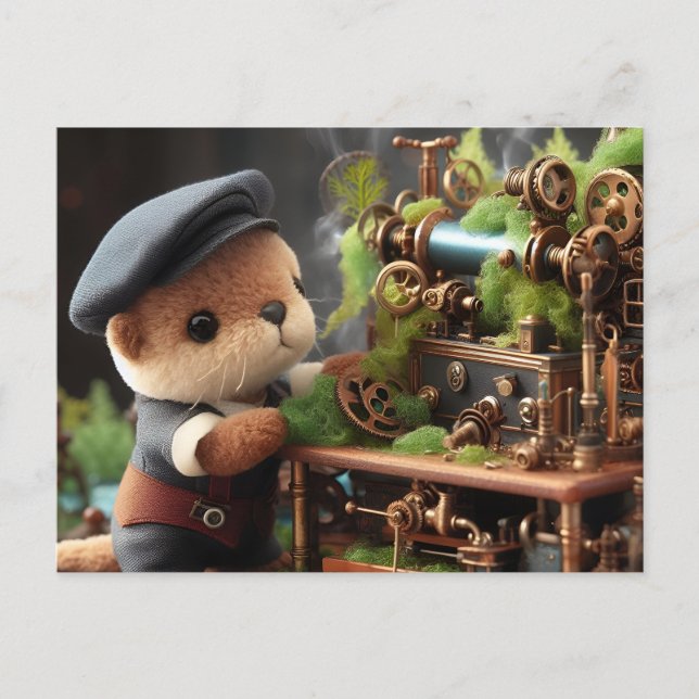 Postal Otter Steampunk Adorable funciona en maquinaria (Anverso)